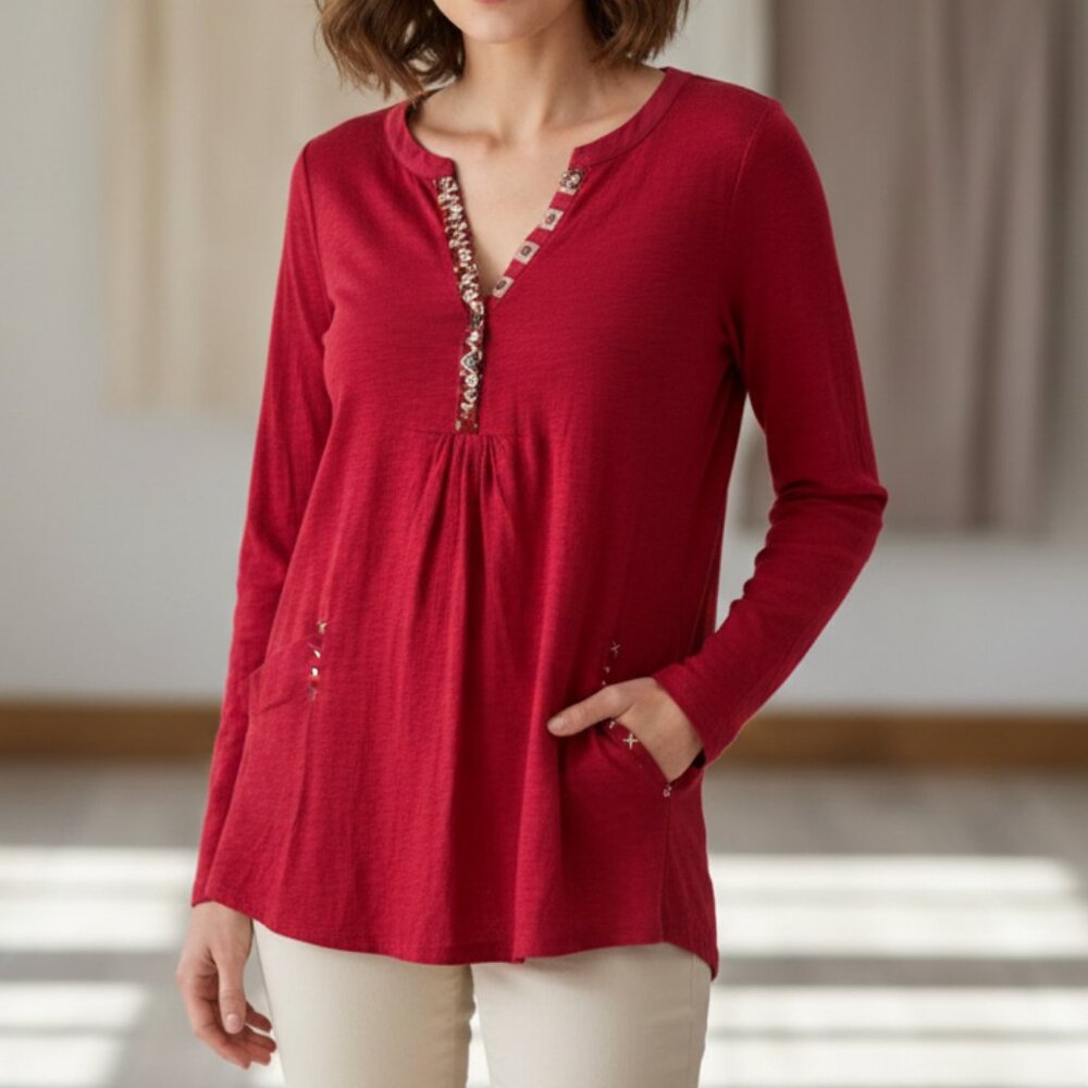 ✨NWT Anthropologie Little Yellow Button Calatha Pocket Henley Tunic size large